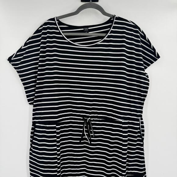 Emery Rose Women's Short Sleeve Striped Drawstring Black White Shirt Dress 4XL - Picture 3 of 10